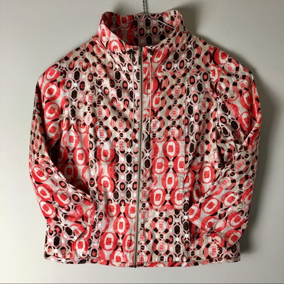 Ruby Red  OrangeTanBrown Geometric Jacket, Size 16 - Picture 6 of 8